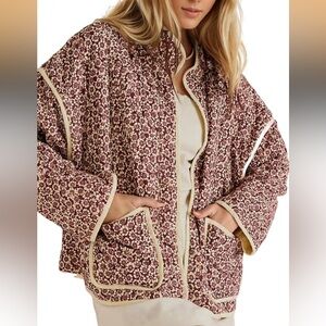 Quilted Floral Burgundy Jacket with Cream Trim